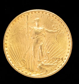 US 1924 St Gaudens $20 Gold Coin. One Ounce Gold