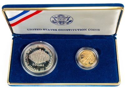 1987 US Constitution Coin Set $1 Silver $5 Gold