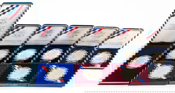 Nine (9) US Commemorative Silver Dollar Coins: Nine (9) US Commemorative Silver Dollar Coins with boxes and COA
