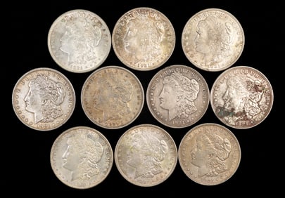 Ten (10) US Morgan Silver Dollars