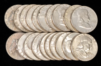 Twenty (20) 1956 Franklin Half Dollars AU