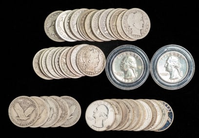 Forty-Three (43) mixed Quarters: Barber, Walking Liberty, Washington $10.75 FV