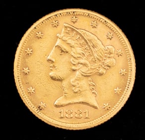1881 $5.00 Liberty Head Gold Coin