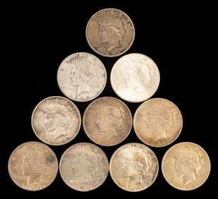 Ten (10) Peace Liberty Dollars 1923