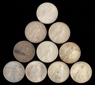 Ten (10) Peace Liberty Dollars 1922-1935