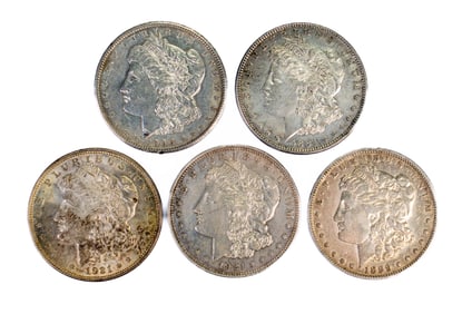 Five (5) Morgan Silver Dollars Mixed dates