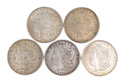 Five (5) Morgan Silver Dollars Mixed dates