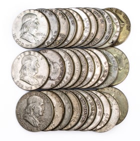 Thirty-one (31) Franklin Half Dollars $15.50 FV. Mixed Dates