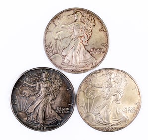 Three (3) US Silver Eagles One (1) 1988 and Two (2) 2000