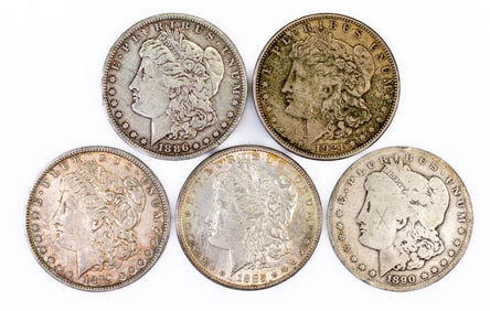 Five (5) Morgan Silver Dollars Mixed Dates