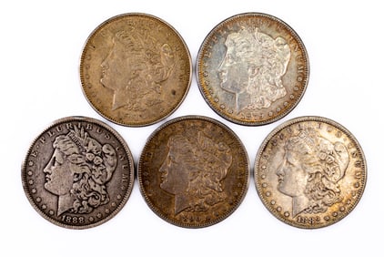 Five (5) Morgan Silver Dollars Mixed Dates