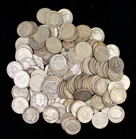 One Hundred Sixty-Two (162) Roosevelt Silver Dimes $16.20 FV Unchecked