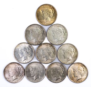 Ten (10) Liberty Peace Dollars Mixed Dates