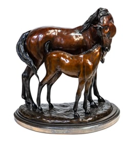 H.A. Fadhli (Contemporary) Painted Bronze Mare and Foal