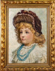 19th Century Oil Painting Study of a Young Girl
