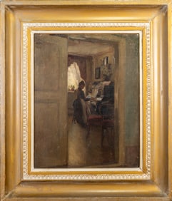 Artur Halmi (Hungary, 1866-1939) Oil on Artist Board, "Girl At the Piano"