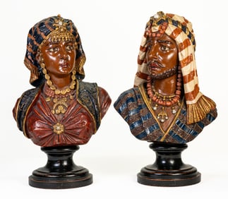 Two German Painted Earthenware Arab Prince & Princess Statues