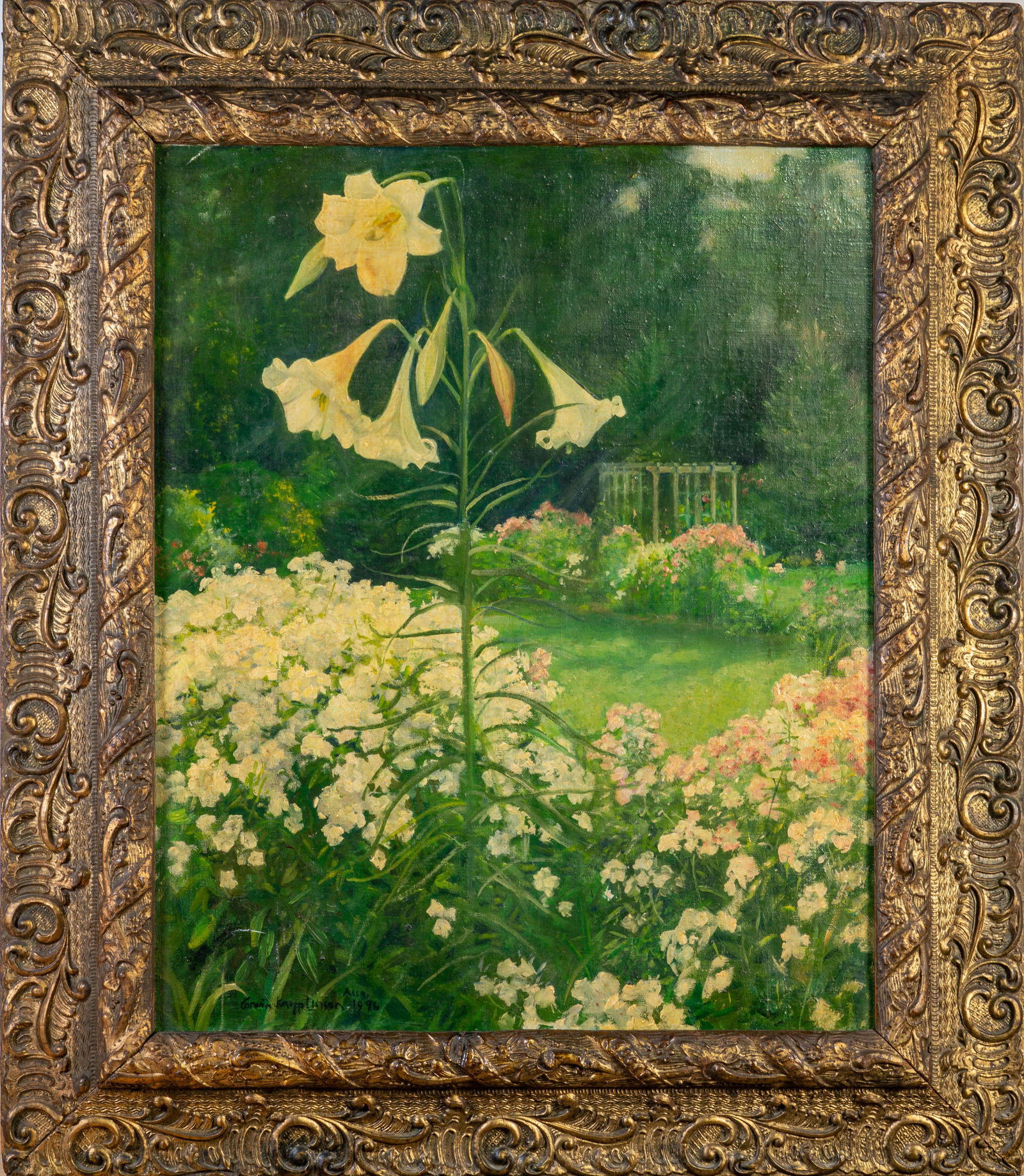 Corwin Knapp Linson (American, 1864-1934) Oil on Canvas, Garden Landscape with Lillies (1 of 7)