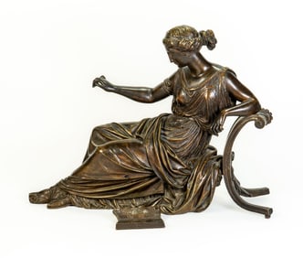 19Th Century Bronze Sculpture of Reclining Female with Tablet