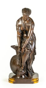 Emile Pierre Eugene HEBERT (French, 1828-1893) Patinated Bronze, Woman with Shield