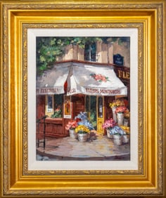 George Botich (American, b. 1937) Oil on Board, "Hilltop Blooms Paris"