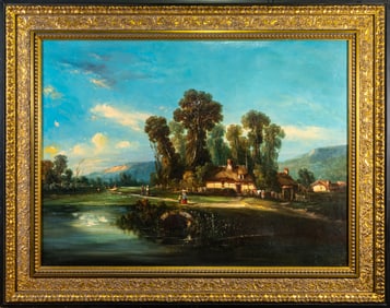 Antique Oil Painting on Canvas, European Landscape