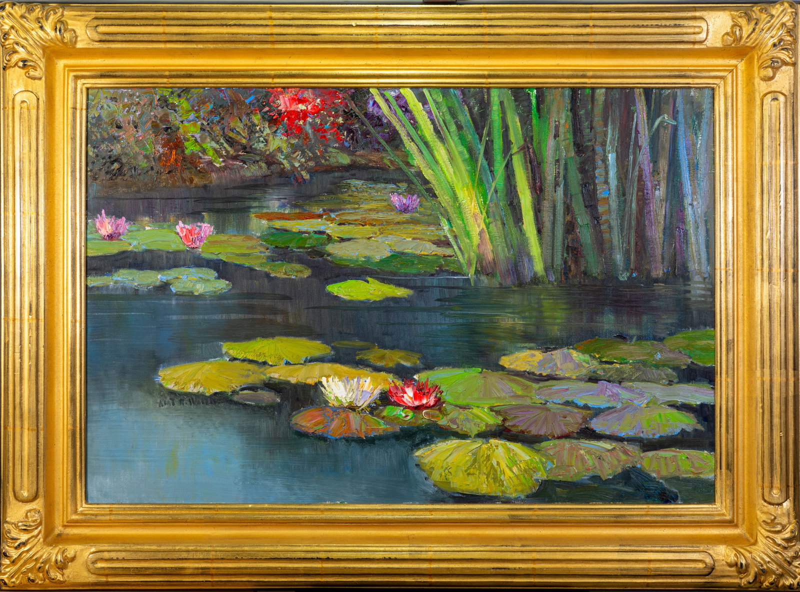 Kent R. Wallis (American, b. 1945) Oil on Canvas, Pond Scape with Lilypads (1 of 9)