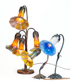 Three (3) John Cook Lily Shade Lamps