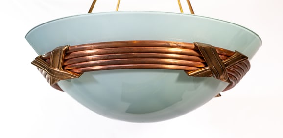 Post Modern Inverted Dome and Copper Chandelier