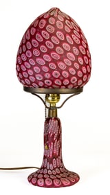 Fratelli Toso Red & White Millefiori Art Glass Lamp