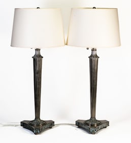Pair of Marlboro Nickle Plated Metal Table Lamps