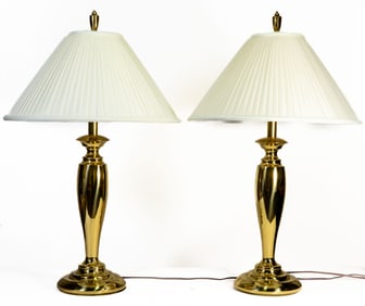 Pair of Stiffel Fancy Baluster-form Solid Brass Lamps