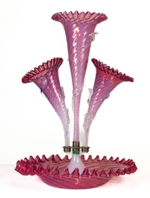 Victorian Cranberry Glass Epergne, Late 19th Century