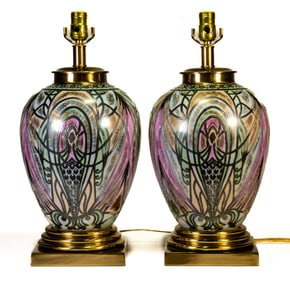 Pair of Frederick Cooper Vintage Porcelain & Brass Lamps
