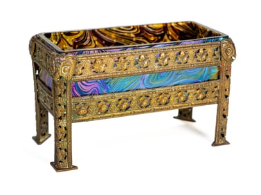 Austrian Art Nouveau Loetz Glass & Bronze casket