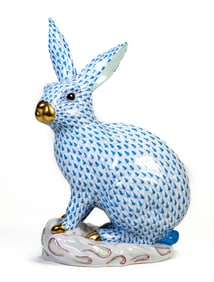 Large 12 inch Herend Blue Fishnet Rabbit