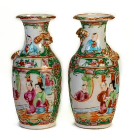 Pair of Miniature Antique Chinese Famille Rose Vases