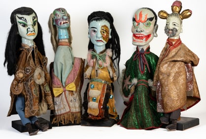 Five Antique Asian Theater Puppets