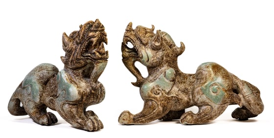 Pair of Large Chinese Carved Agalmatolite Pixiu