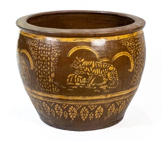 Antique Chinese Egg Pot Tiger Decoration