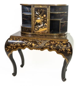 Chinoiserie Black Lacquer Cabinet on Stand