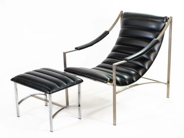 Otto Gerdau attr. Leather and Chrome Adjustable Chair & Ottoman