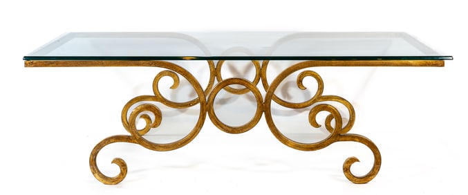 Hollywood Regency Scrolled Gilt Iron Coffee Table