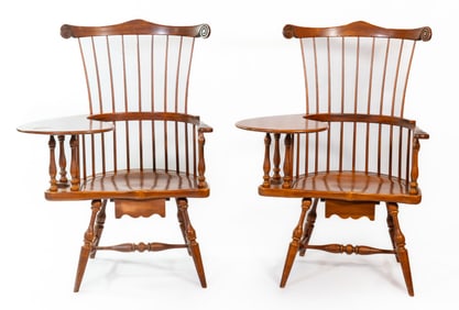 Pair Oak Duckloe Windsor Schoolmaster Chairs