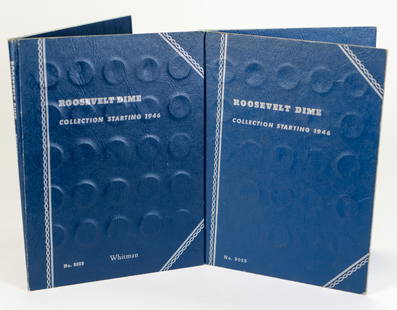 Two (2) Complete Blue Book Roosevelt Silver Dimes 1946-1964: Two (2) complete books of Roosevelt silver dimes 1946-1964. Ninety-six (96) dimes total.