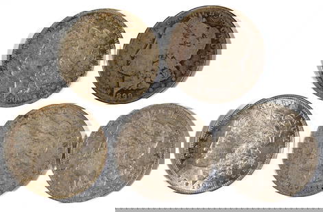 Five (5) Morgan Silver Dollars: Five (5) Morgan Silver Dollars: 1890 O, 1890 S, 1899 O, 1900 O, 1921. All circulated.