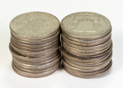 Thirty (30) Franklin Half Dollars $15 Face Value: Thirty (30) Franklin Half Dollars, mixed dates. $15 Face Value.