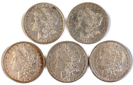 Five (5) Morgan Silver Dollars