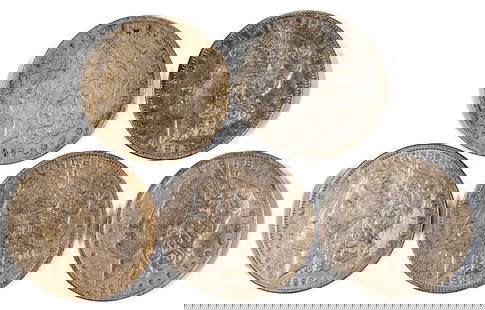 Five (5) Morgan Silver Dollars: Five (5) Morgan Silver Dollars: 1882 O, 1886 O, 1887 O, 1889, 1891 O.