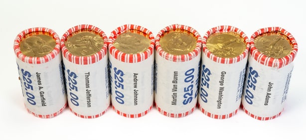 Six (6) $25 Bank Rolls Presidential Dollars $150 Face Value